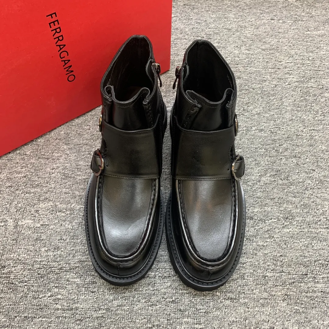 Men's shoes 💰960 🎁🎁🎁😈[Ferragamo] Men's high-top boots, the latest hot style, 1:1 original purchase quality, top quality, imported cowhide for the uppers, imported cowhide for the lining and feet, with original lightweight foam outsole, matching code 39-44, (38, 45 custom-made, non-refundable)
